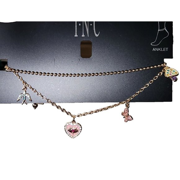 INC Set Of Two Gold Tone Anklets Ankle Bracelets, Beaded, Charms, Evil Eye - Picture 4 of 4